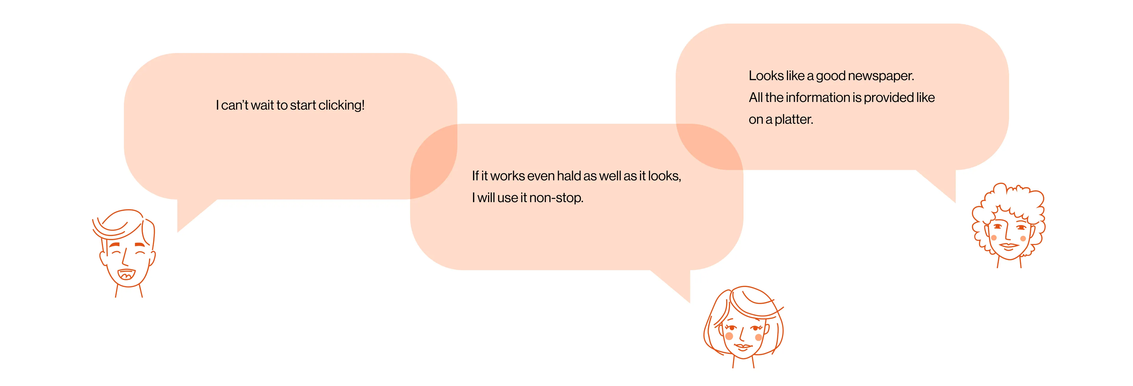 Illustration with three speech bubbles showing positive user feedback about the new Intranet.