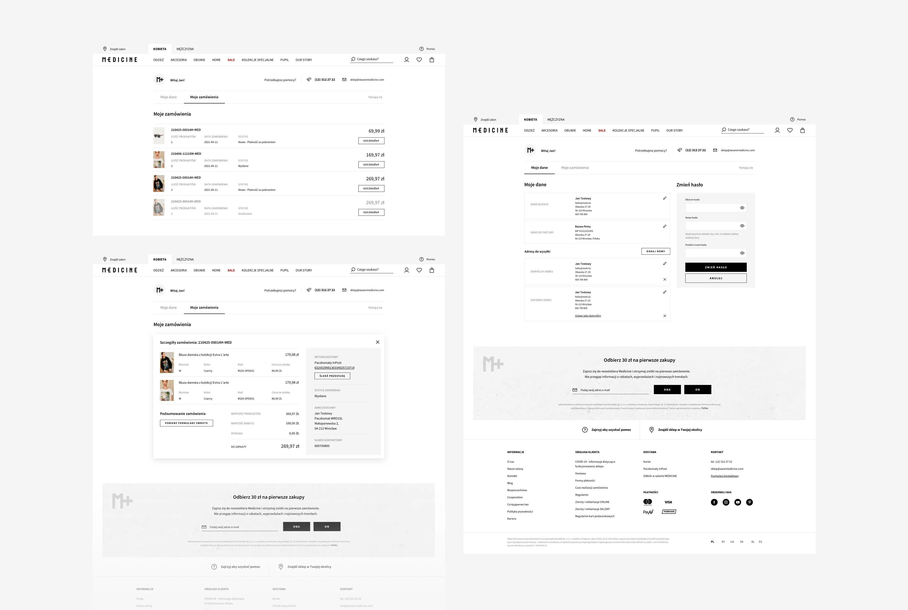 A collage of screenshots from the Medicine website, showing the shopping cart summary and payment pages.