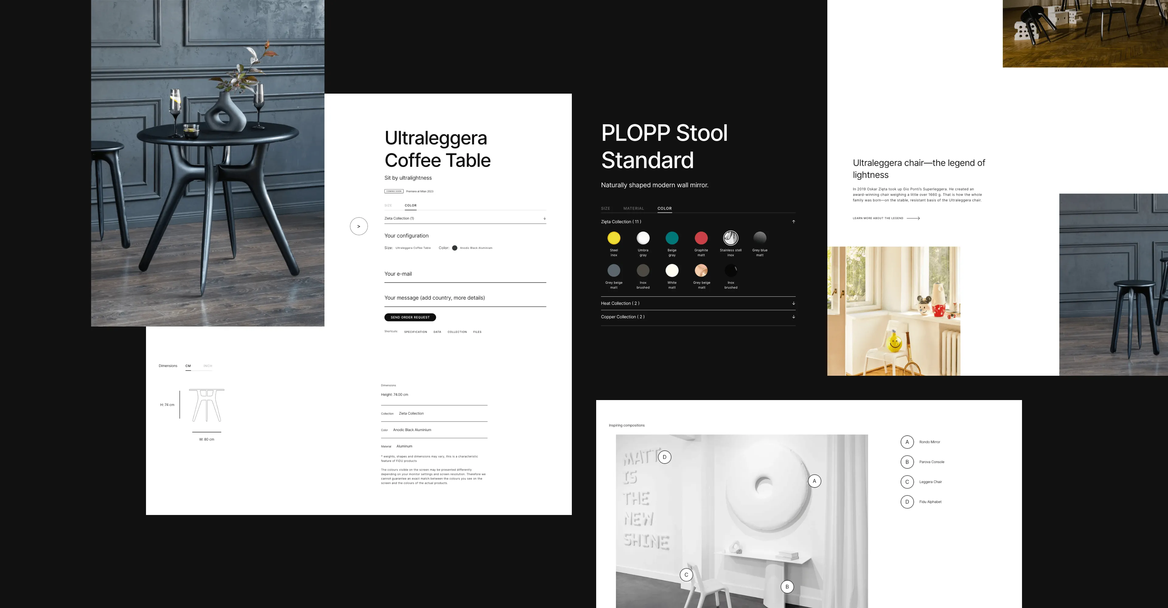 A collage of product photos and screenshots from the Zięta Studio website.