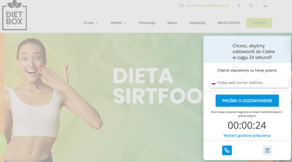 Fragment of the website of the manufacturer of the box diet